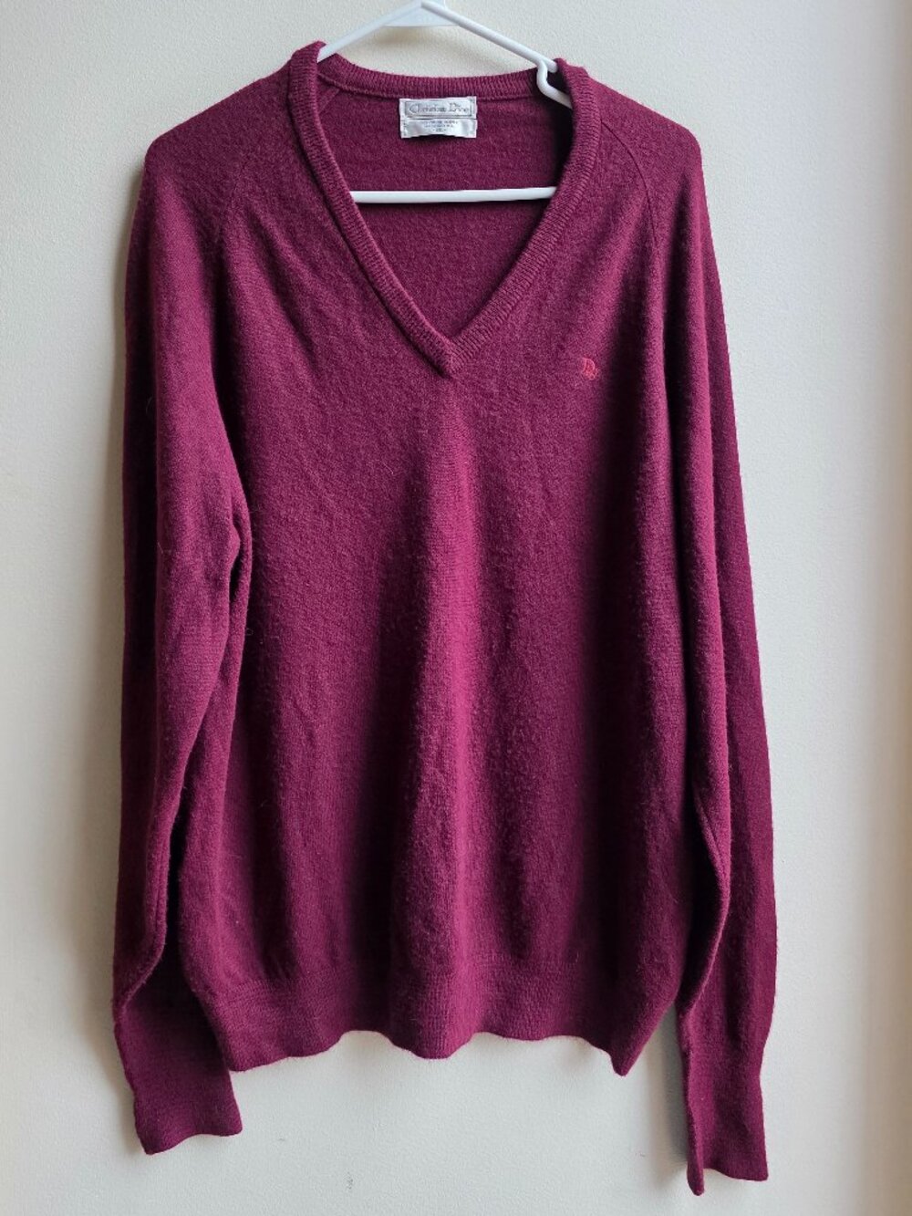 Vintage Christian Dior Maroon V-Neck Sweater Size XL